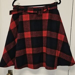 Tanming Plaid A-Line Skirt with Belt Women's Size Med